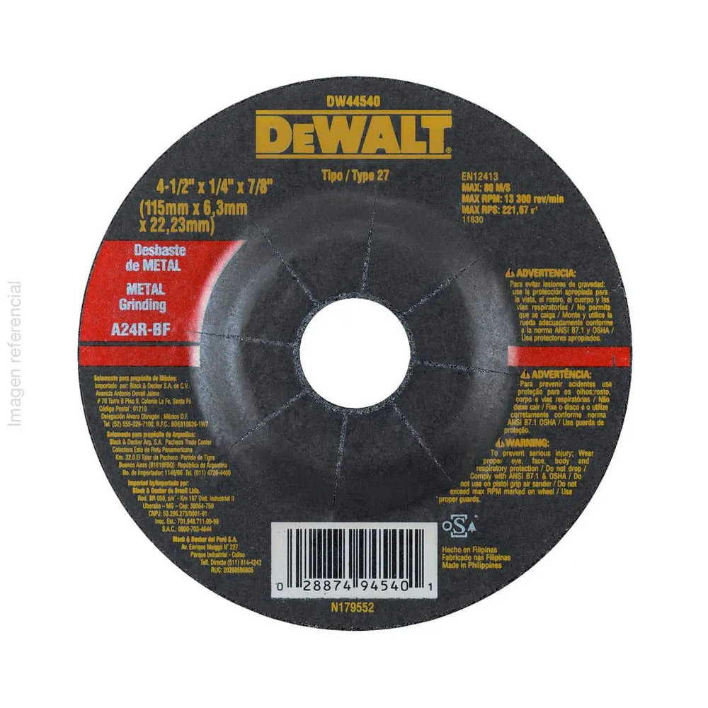 DESBASTE METAL DEWALT 4-1/2”X1/4”*7/8” DW44540